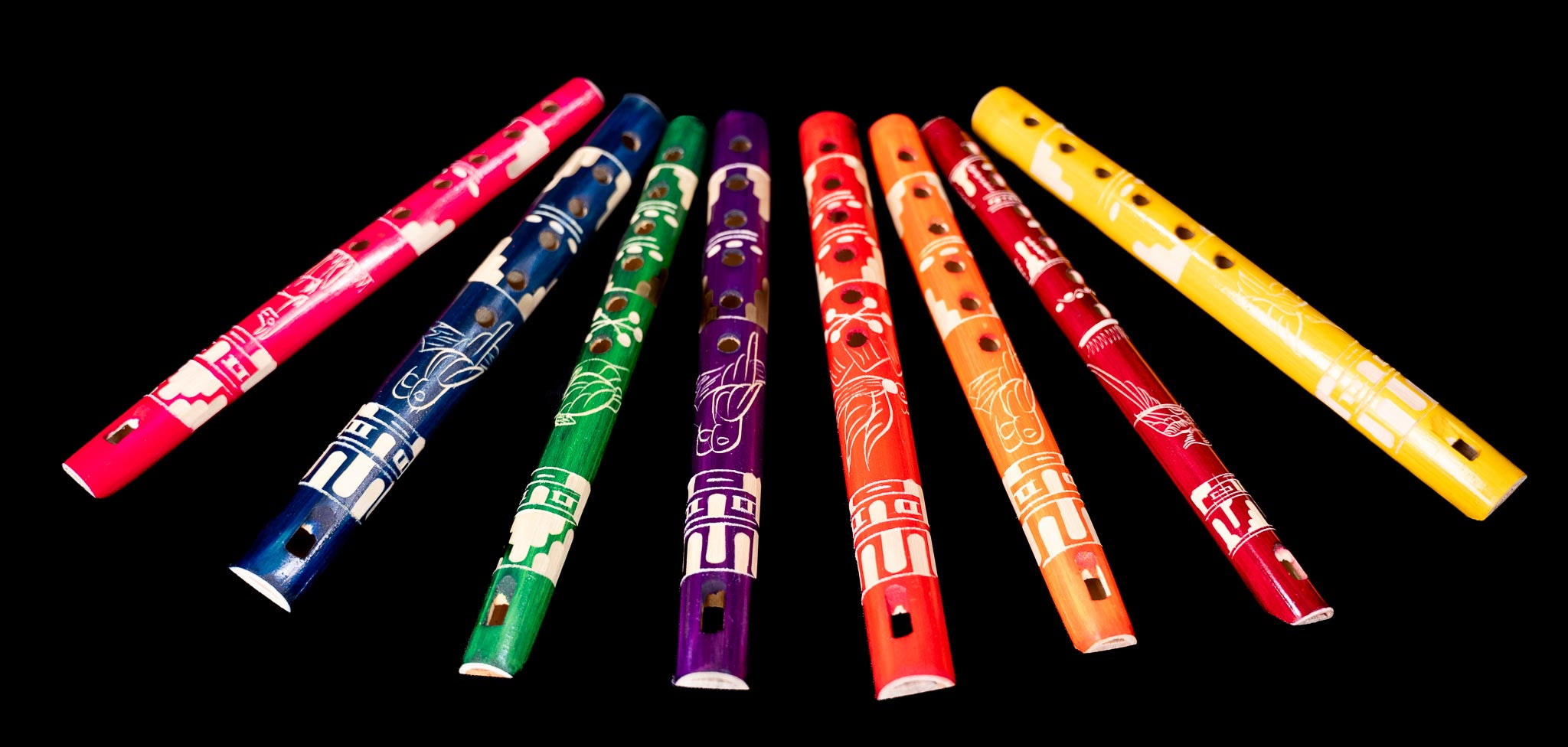 Colorful Hand-Painted Bamboo Flutes – Andean Musical Tradition