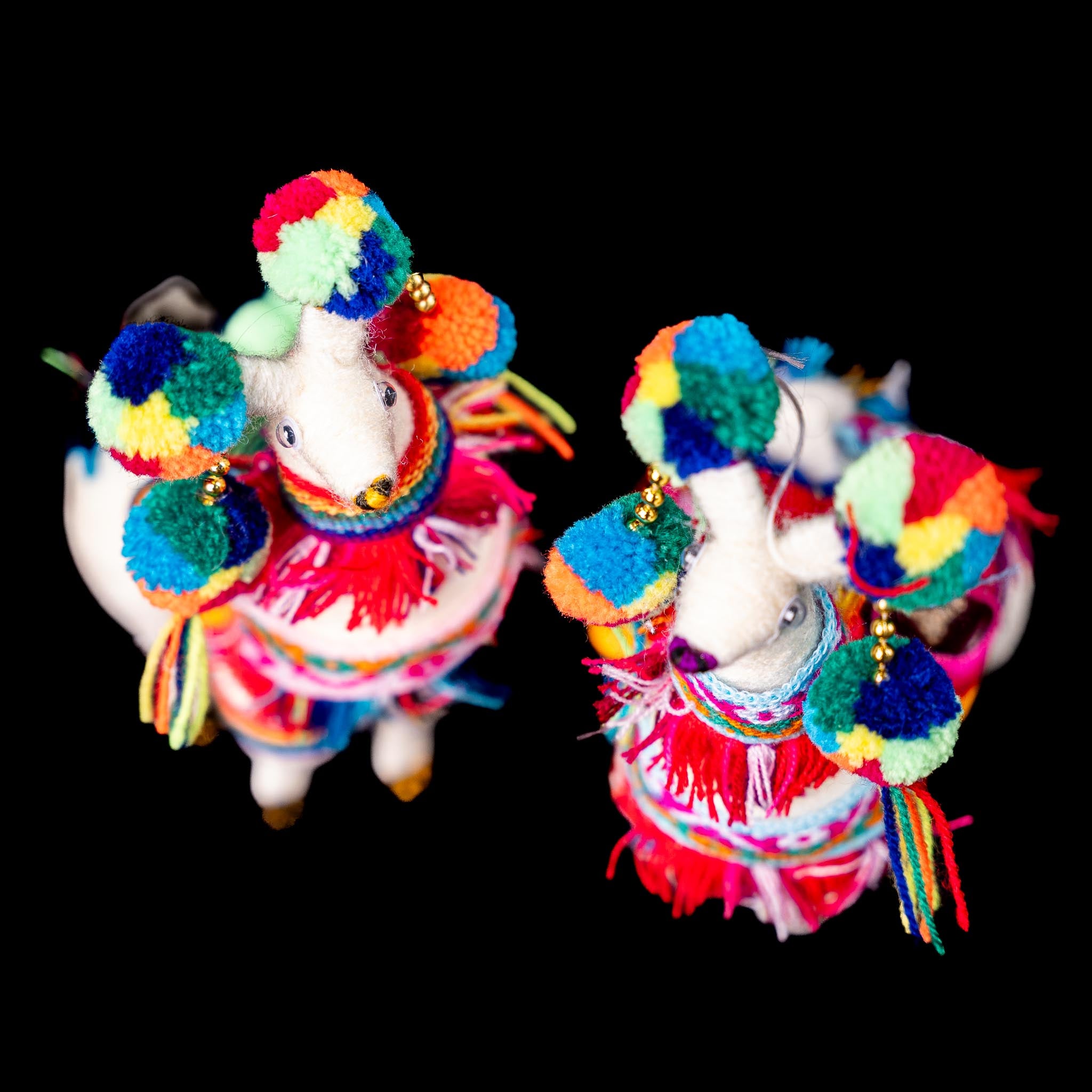 Mini Andean Llamas with Colorful Pom-Poms – Handmade (Set of 2)