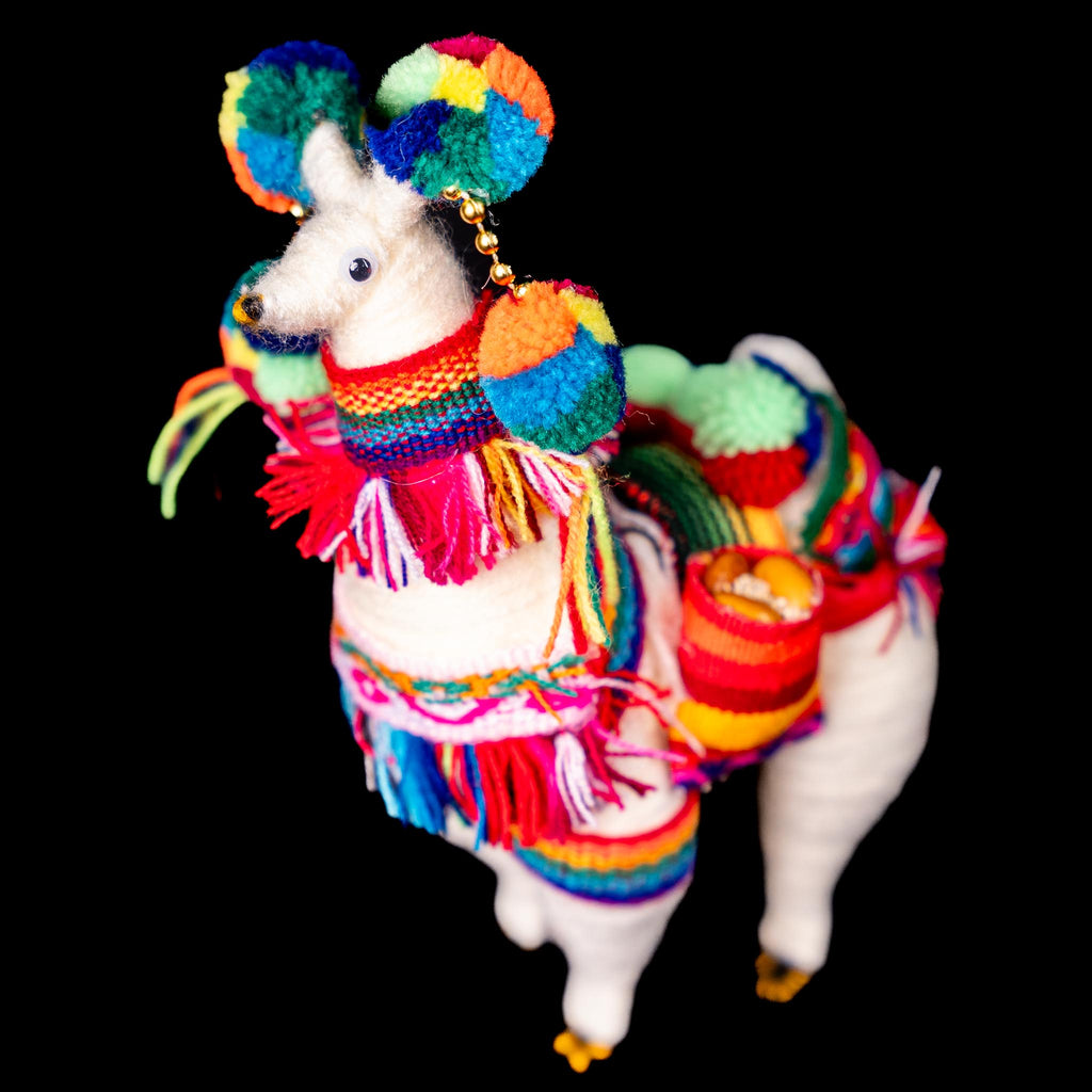 Mini Andean Llamas with Colorful Pom-Poms – Handmade (Set of 2)