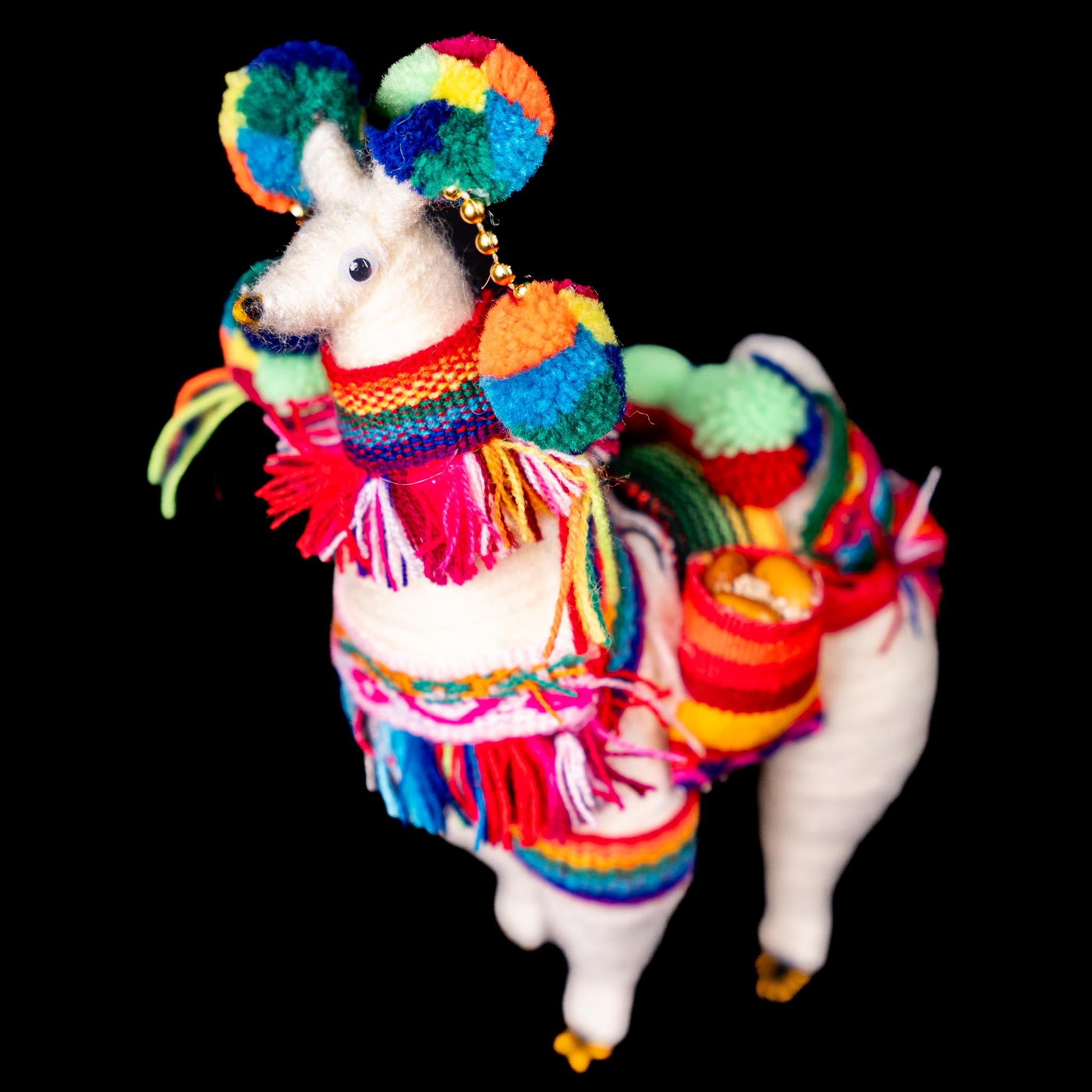 Mini Andean Llamas with Colorful Pom-Poms – Handmade (Set of 2)