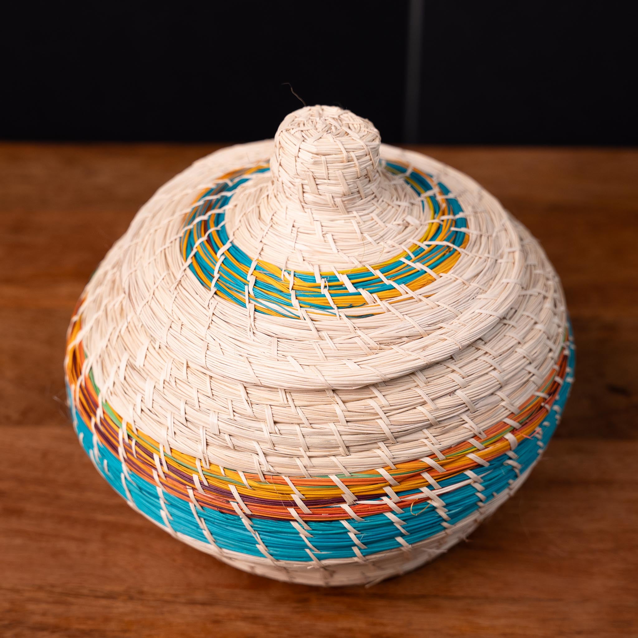 Handwoven Palm Fiber Basket with Lid – Colorful Ecuadorian Craft