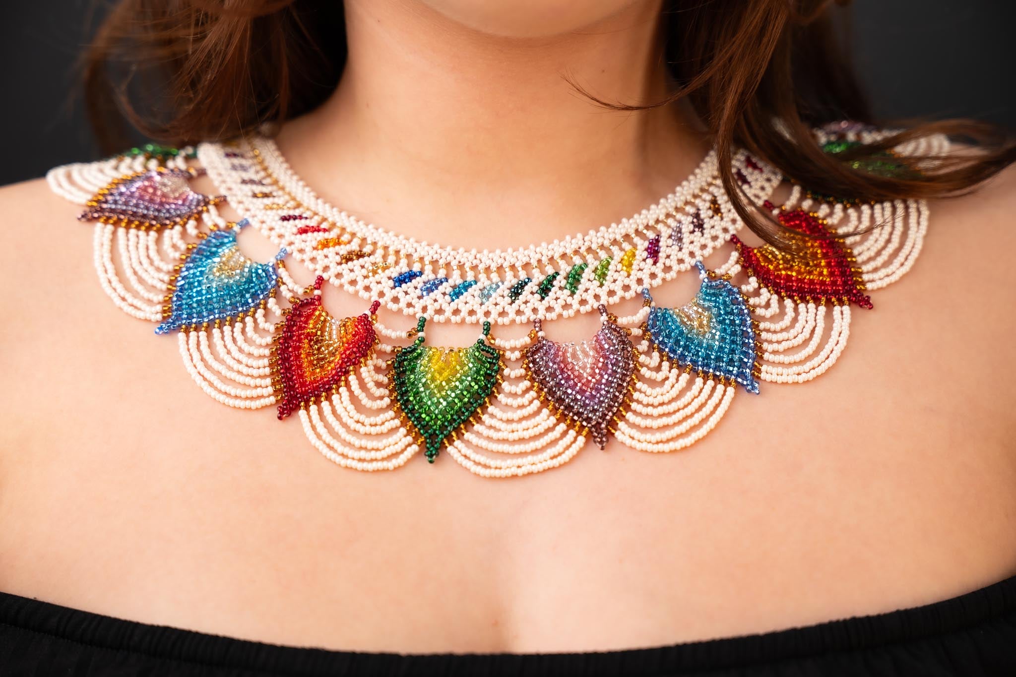 Vibrant White & Rainbow Ecuadorian Necklace 🌈