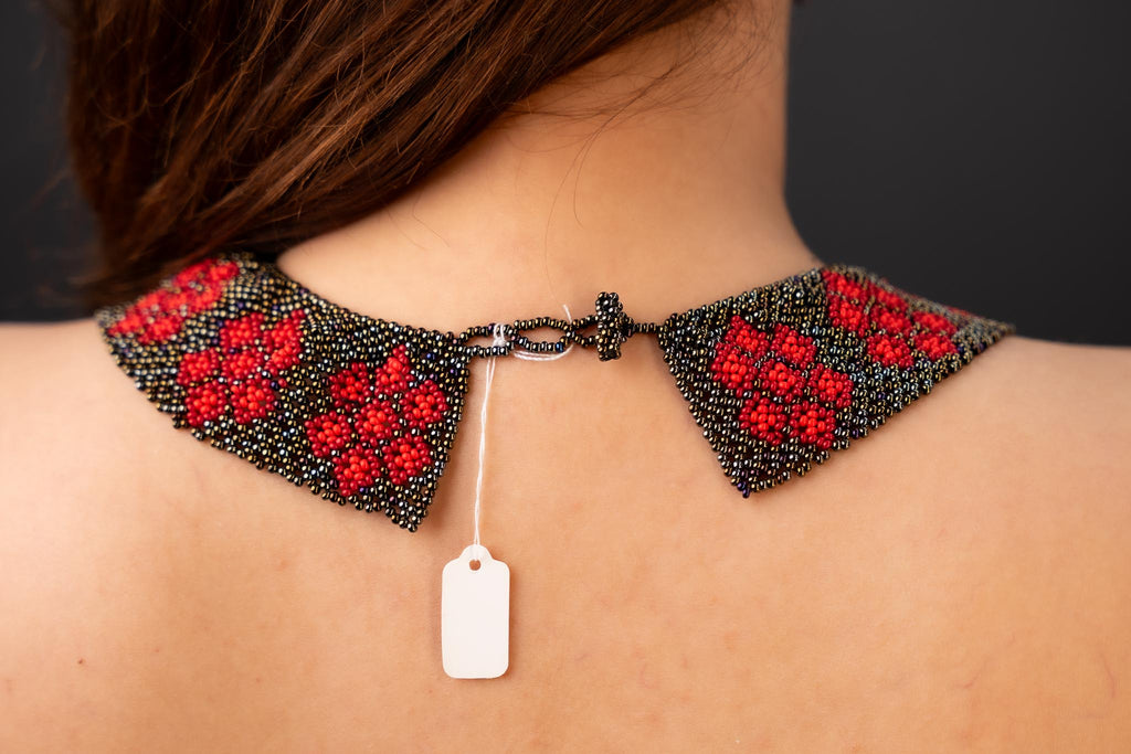 Handmade Ecuadorian Beaded Necklace – Red Floral Design