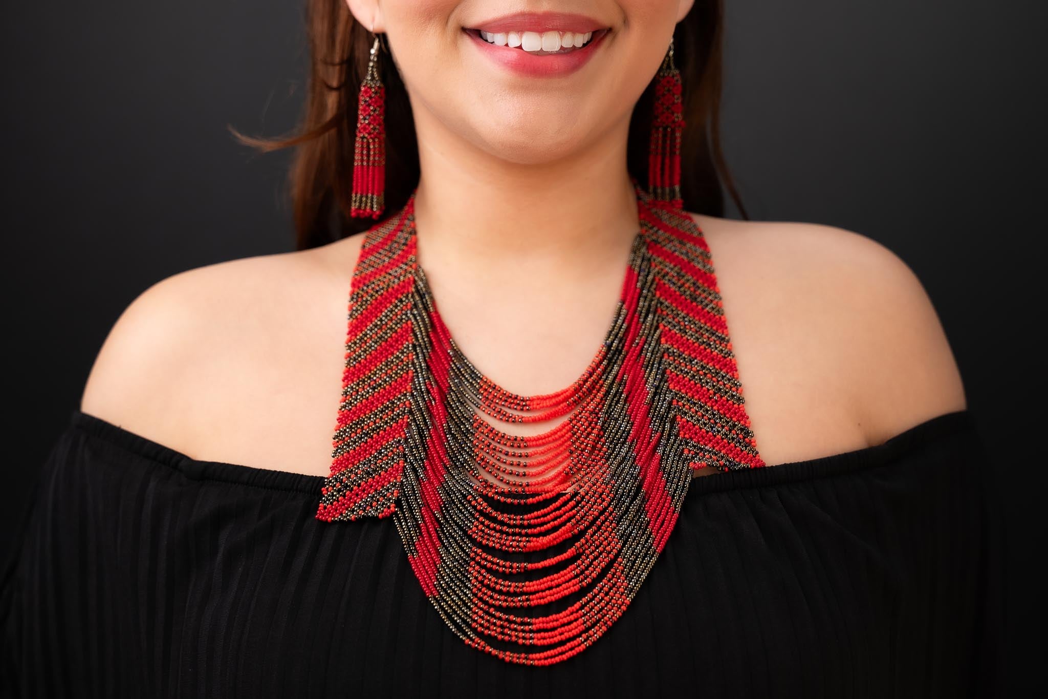 Artisan Red & Black Beaded Statement Set