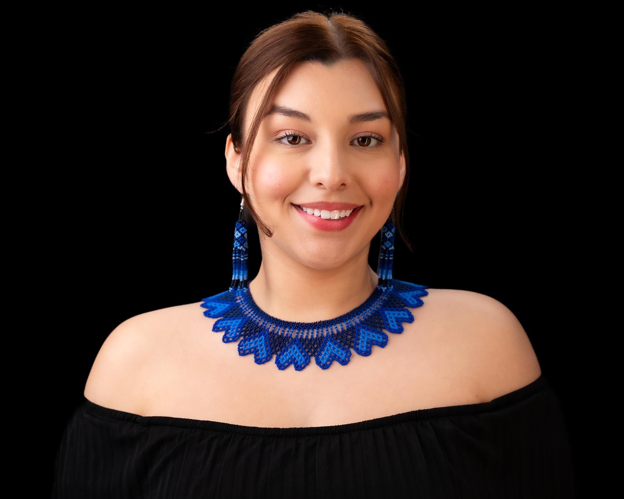 Blue Fan Beaded Necklace – Handcrafted in Ecuador