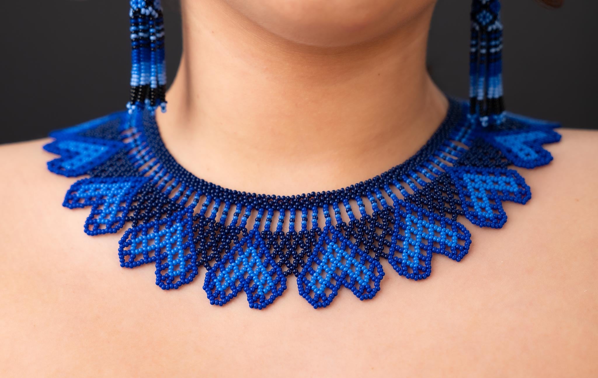 Blue Fan Beaded Necklace – Handcrafted in Ecuador