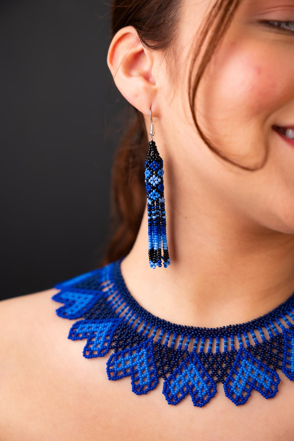 Blue Fan Beaded Necklace – Handcrafted in Ecuador