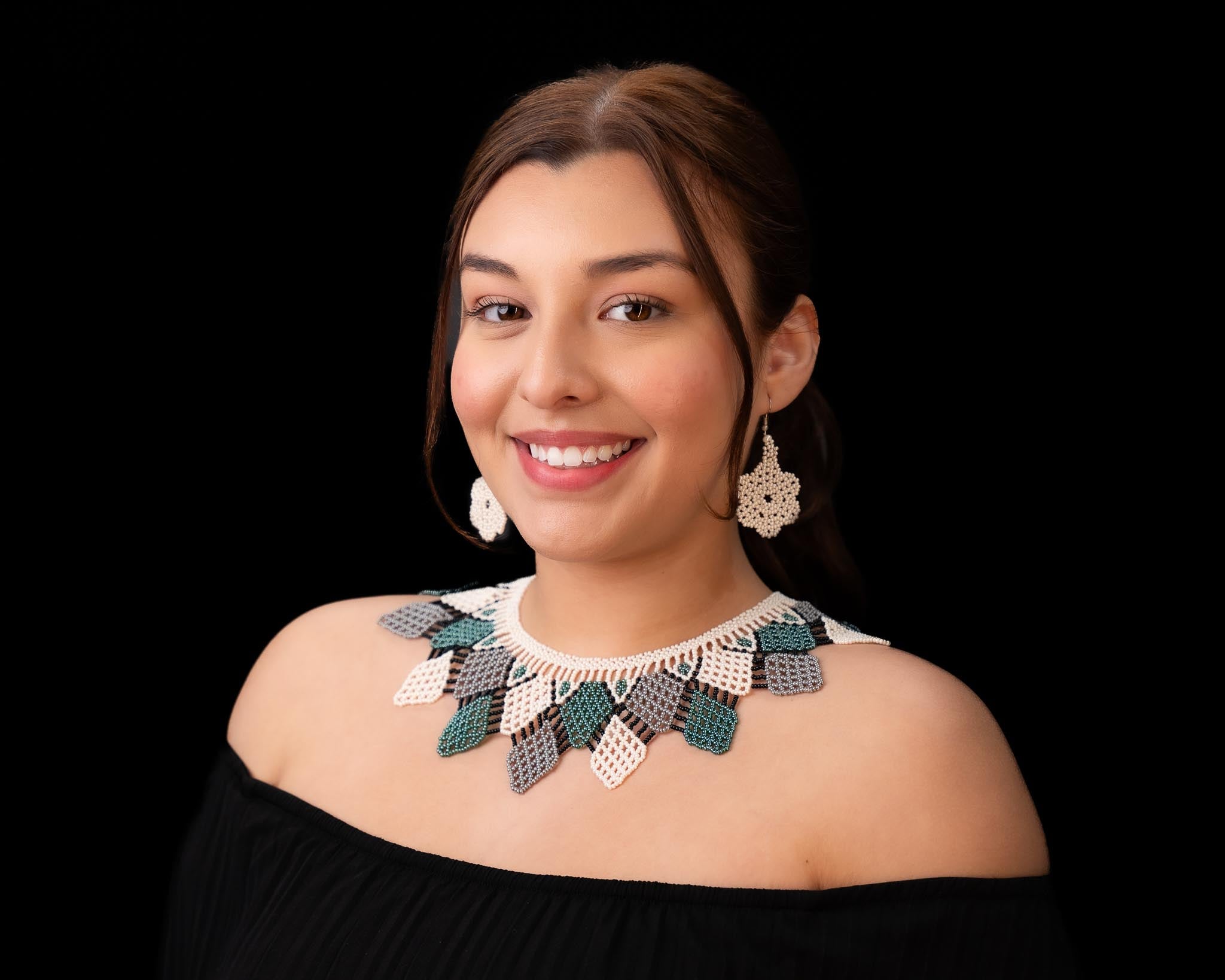 🤍Handmade Ecuadorian Beaded Necklace & Earrings Set – Earth Tone Elegance